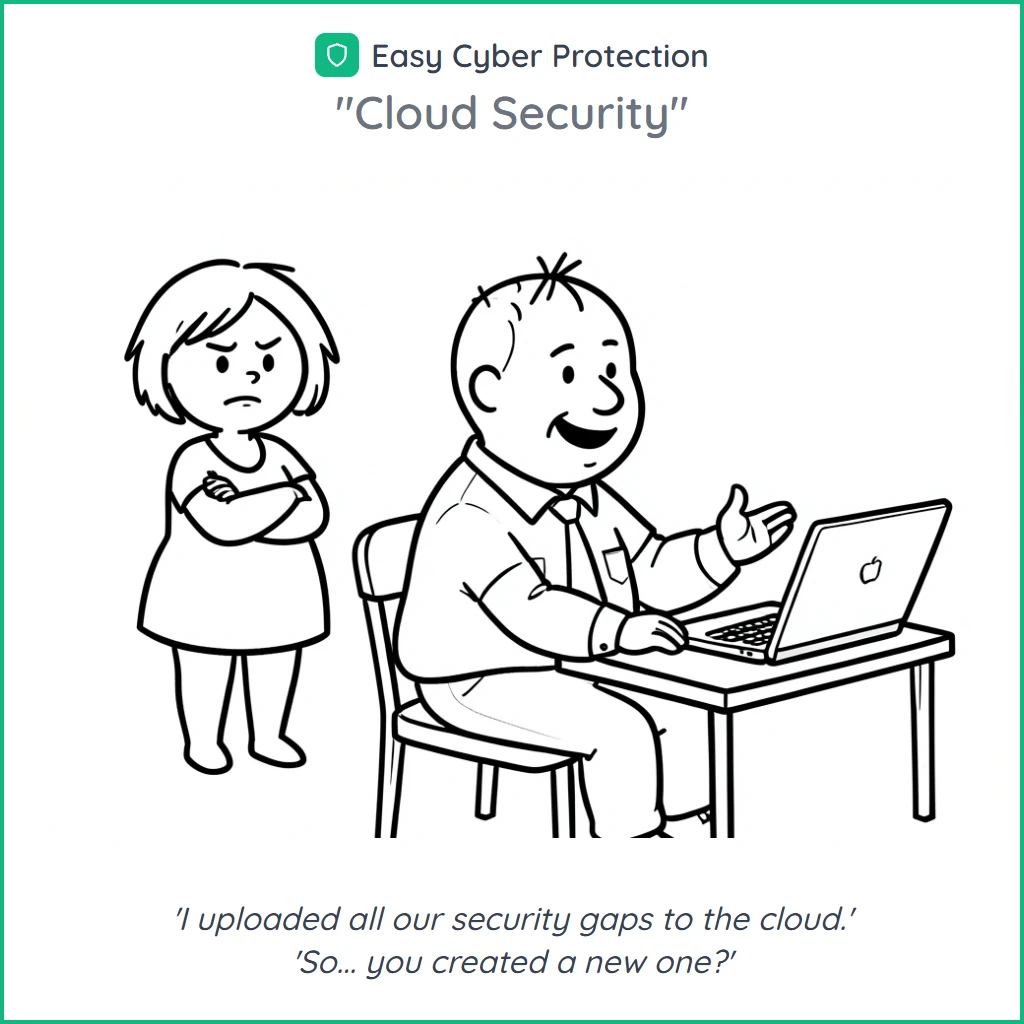 AI-generated cartoon: a chubby couple discussing saving everything in the cloud