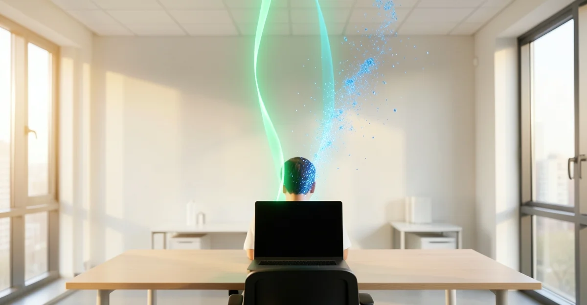 Employé de bureau devant un ordinateur portable, comparant des outils IA approuvés et des chatbots IA non approuvés