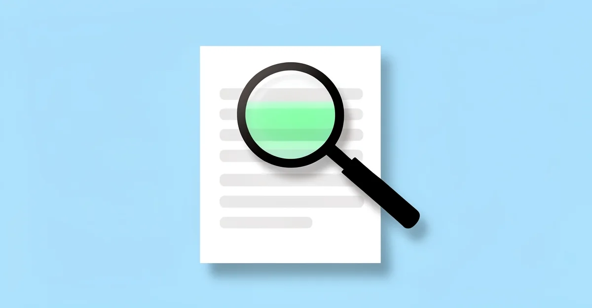 Loupe au-dessus d'un article web publié révélant une étiquette bien visible de contenu généré par IA