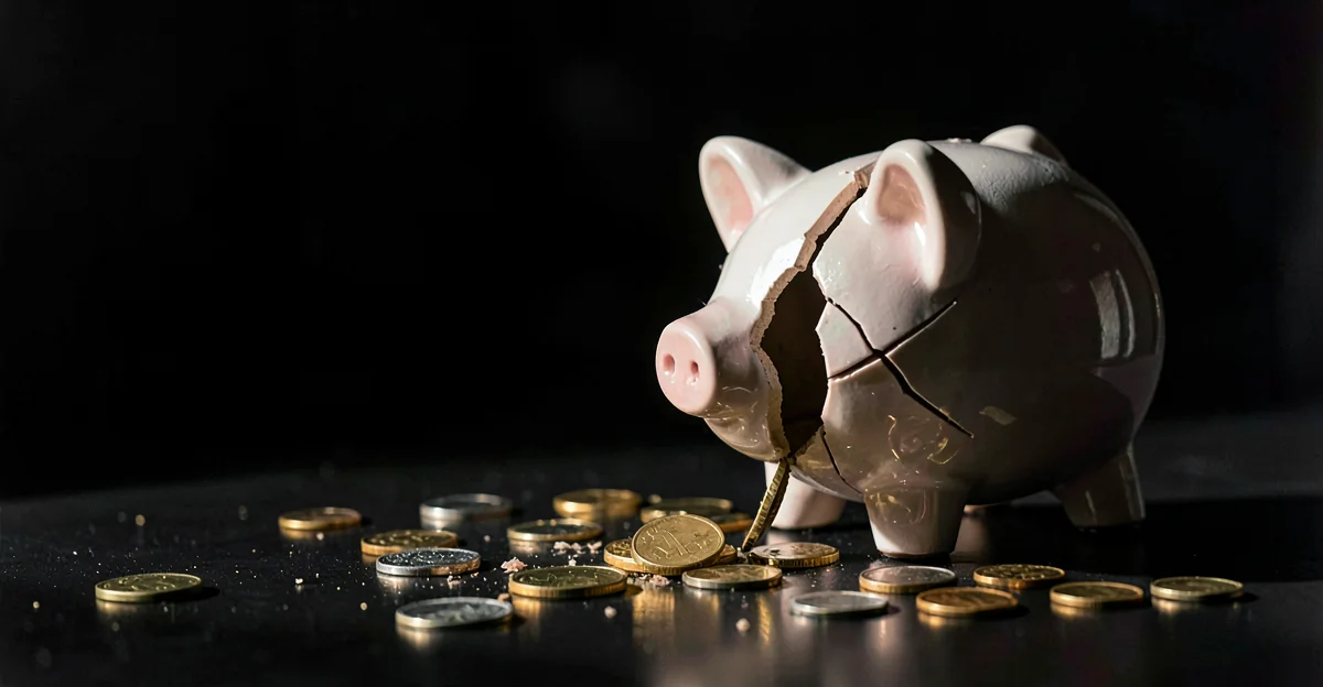 Tirelire brisée avec des pièces éparpillées - le coût financier d'une violation de données