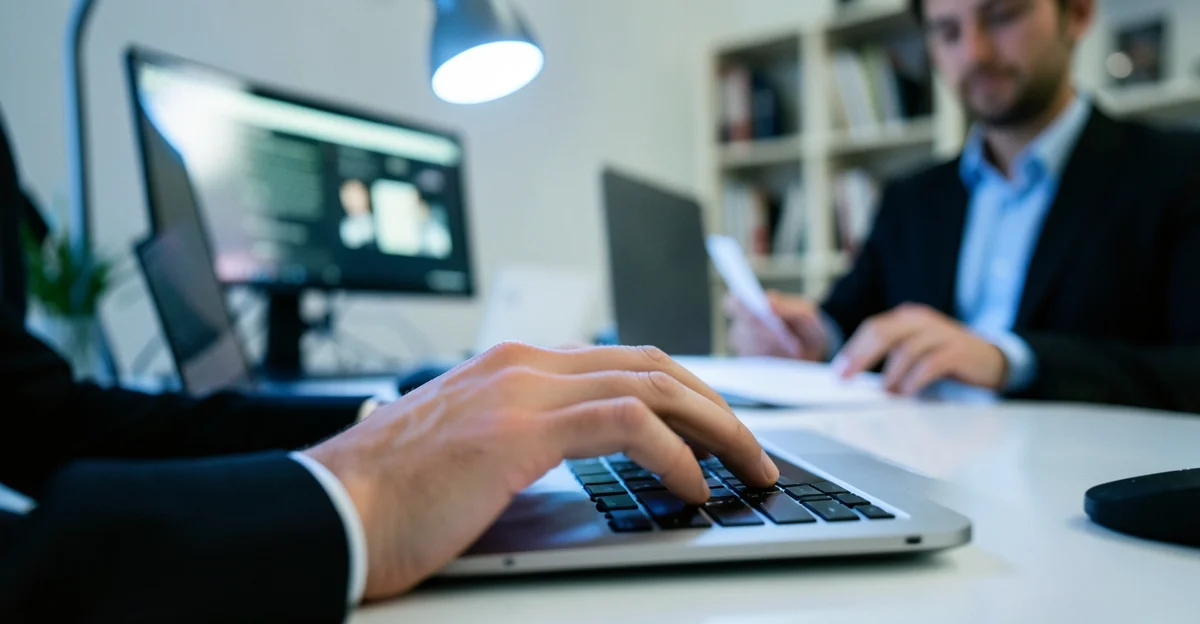 MSP discutant du cadre de conformite CyFun avec un client sur ordinateur portable